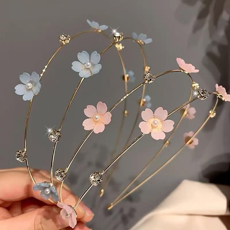 AIBFRID 2PCS Metal Flower Headbands for Women - Thin Non-Slip Hairbands with Rhinestones & Pearls, Cute Bridal Hair Accessories for Women Teens Girls - görsel 8