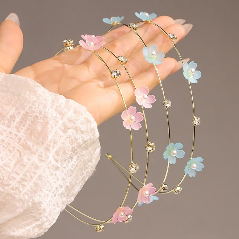 AIBFRID 2PCS Metal Flower Headbands for Women - Thin Non-Slip Hairbands with Rhinestones & Pearls, Cute Bridal Hair Accessories for Women Teens Girls - görsel 7