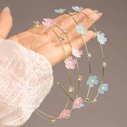 AIBFRID 2PCS Metal Flower Headbands for Women - Thin Non-Slip Hairbands with Rhinestones & Pearls, Cute Bridal Hair Accessories for Women Teens Girls