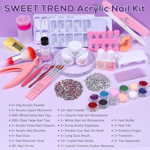 Beginners Nail Kit Acrylic Set: Professional Ultra-fine Acrylic Powder Kit with Everything - Starter Set with 600 Nail Tips, Glitter Powder, Nail Glue & Remover - Nail Art Supplies for DIY Home Salon Avelisse