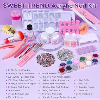 Beginners Nail Kit Acrylic Set: Professional Ultra-fine Acrylic Powder Kit with Everything - Starter Set with 600 Nail Tips, Glitter Powder, Nail Glue & Remover - Nail Art Supplies for DIY Home Salon Avelisse