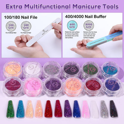 Beginners Nail Kit Acrylic Set: Professional Ultra-fine Acrylic Powder Kit with Everything - Starter Set with 600 Nail Tips, Glitter Powder, Nail Glue & Remover - Nail Art Supplies for DIY Home Salon Avelisse
