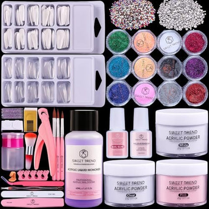 Beginners Nail Kit Acrylic Set: Professional Ultra-fine Acrylic Powder Kit with Everything - Starter Set with 600 Nail Tips, Glitter Powder, Nail Glue & Remover - Nail Art Supplies for DIY Home Salon Avelisse