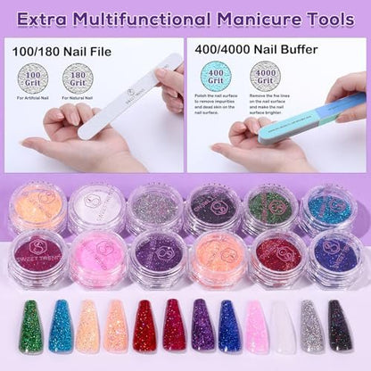 Beginners Nail Kit Acrylic Set: Professional Ultra-fine Acrylic Powder Kit with Everything - Starter Set with 600 Nail Tips, Glitter Powder, Nail Glue & Remover - Nail Art Supplies for DIY Home Salon Avelisse