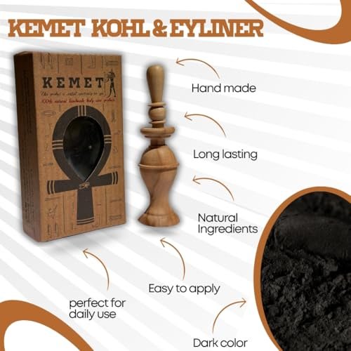 HARRAZ Kemet 100% Natural Egyptian Eyeliner Powder - Handmade Black Kohl with Pharaoh Packaging, 0.2 oz Avelisse