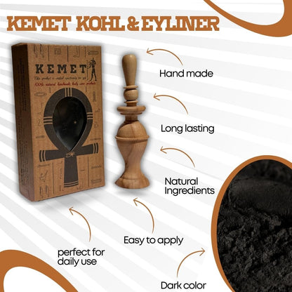HARRAZ Kemet 100% Natural Egyptian Eyeliner Powder - Handmade Black Kohl with Pharaoh Packaging, 0.2 oz Avelisse