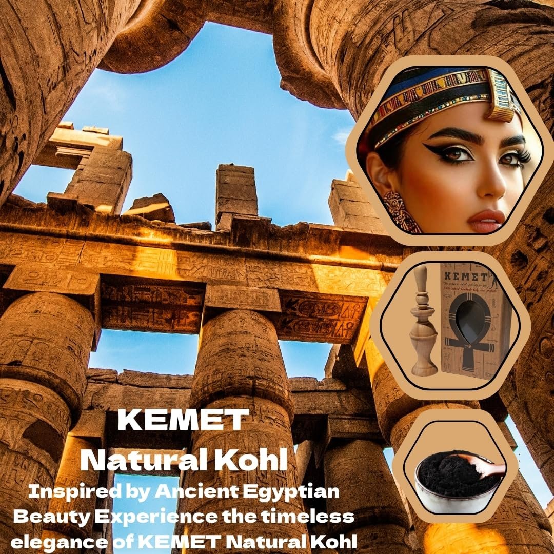 HARRAZ Kemet 100% Natural Egyptian Eyeliner Powder - Handmade Black Kohl with Pharaoh Packaging, 0.2 oz Avelisse