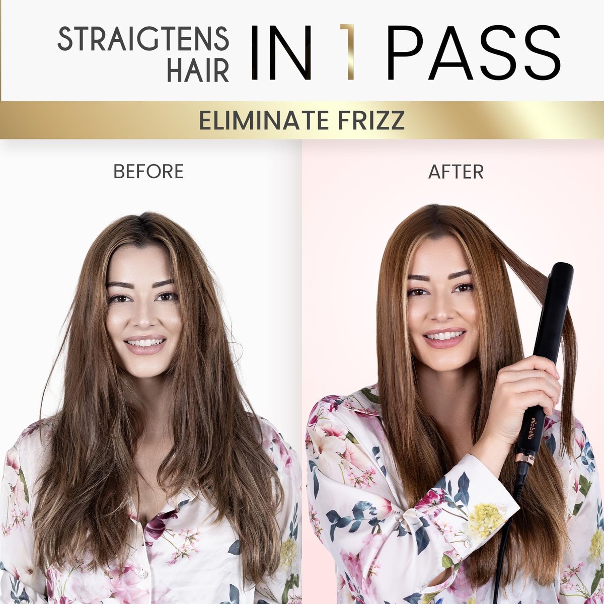 ELLA BELLA® Slimline Hair Straightener with Infrared Technology | 2-in-1 Straightening & Curling | 10 Temp Settings | Portable Design Avelisse