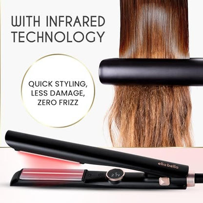 ELLA BELLA® Slimline Hair Straightener with Infrared Technology | 2-in-1 Straightening & Curling | 10 Temp Settings | Portable Design Avelisse