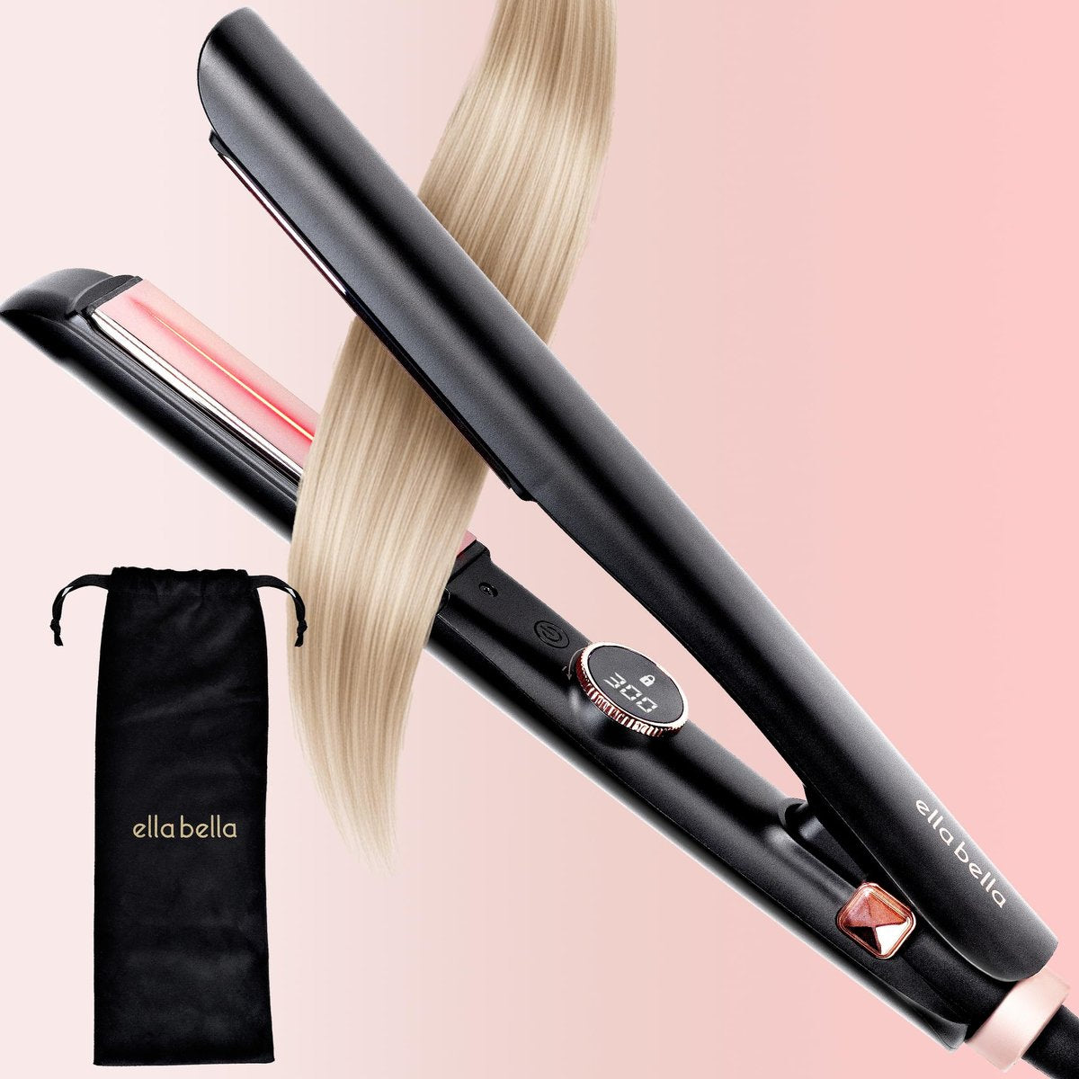 ELLA BELLA® Slimline Hair Straightener with Infrared Technology | 2-in-1 Straightening & Curling | 10 Temp Settings | Portable Design Avelisse