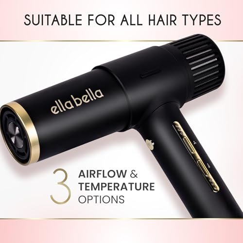 ELLA BELLA® Ionic Salon Hair Dryer with Diffuser - Negative Ion Blow Dryer for All Hair Types - Intelligent Heat & Speed Control - Lightweight & Low-Noise Design Avelisse
