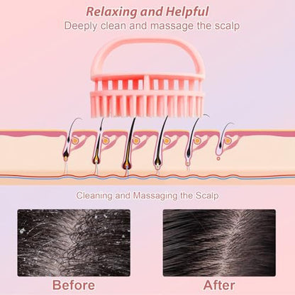 DUAIU Hair Oil Applicator with Continuous Spray Bottle & Scalp Massager – Silicone Root Comb, Shampoo Brush & Mister for Hair Dye & Care (Pink)