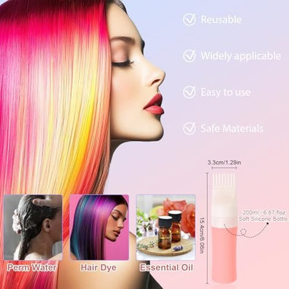 DUAIU Hair Oil Applicator with Continuous Spray Bottle & Scalp Massager – Silicone Root Comb, Shampoo Brush & Mister for Hair Dye & Care (Pink)