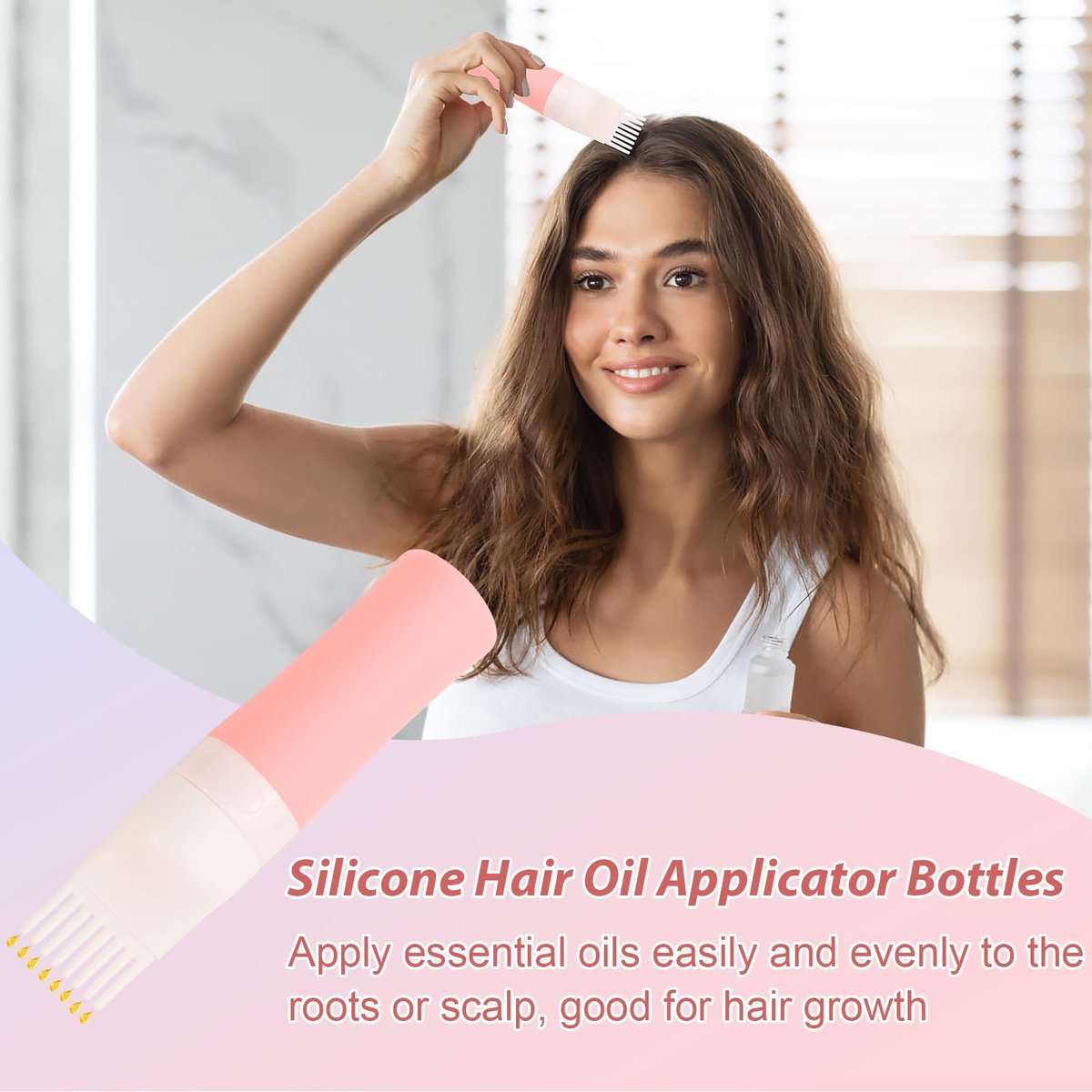 DUAIU Hair Oil Applicator with Continuous Spray Bottle & Scalp Massager – Silicone Root Comb, Shampoo Brush & Mister for Hair Dye & Care (Pink) - görsel 4