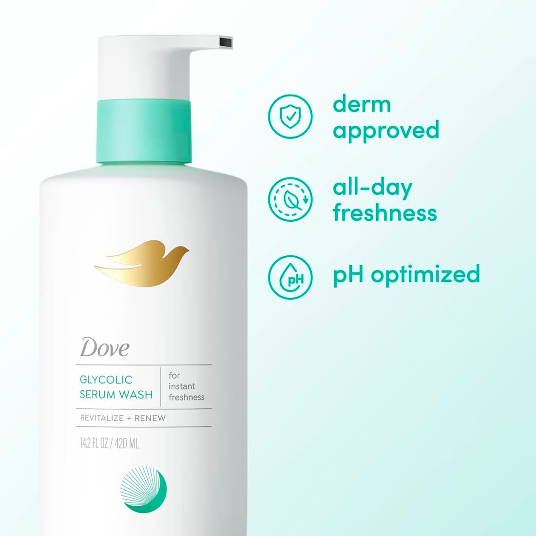 Dove Glycolic Serum Body Wash for Women - Skin Renewal, Hydration & Odor Control, Fresh Water Lily Scent, 14.2 oz - görsel 9