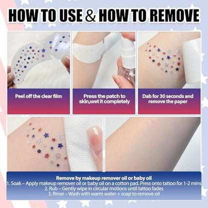 Mysense Red White and Blue Glitter Freckles Face Tattoo - 4th of July Temporary Tattoos for Women & Kids, Patriotic USA Flag Star Freckles Independence Day Accessories (6 Sheets)