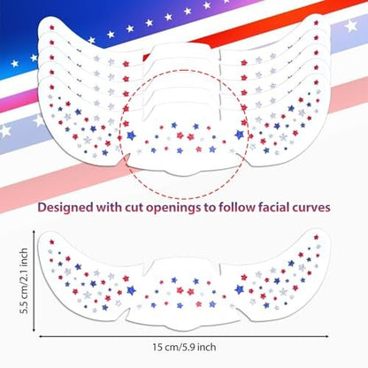 Mysense Red White and Blue Glitter Freckles Face Tattoo - 4th of July Temporary Tattoos for Women & Kids, Patriotic USA Flag Star Freckles Independence Day Accessories (6 Sheets)