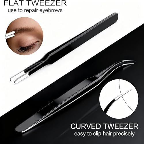 G.CATACC Precision Tweezers Set - 4-Pack Curved & Pointed Tweezers for Eyelash Extension, Blackheads, Facial Hair, Ingrown Hair Removal, Electronics, Soldering, Jewelry - with Case Avelisse