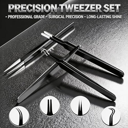 G.CATACC Precision Tweezers Set - 4-Pack Curved & Pointed Tweezers for Eyelash Extension, Blackheads, Facial Hair, Ingrown Hair Removal, Electronics, Soldering, Jewelry - with Case Avelisse