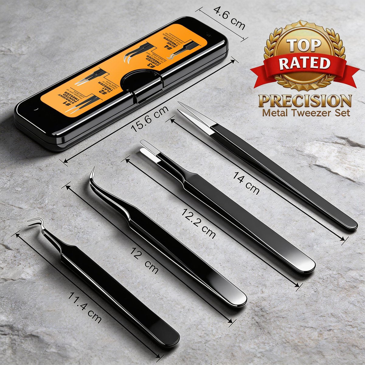 G.CATACC Precision Tweezers Set - 4-Pack Curved & Pointed Tweezers for Eyelash Extension, Blackheads, Facial Hair, Ingrown Hair Removal, Electronics, Soldering, Jewelry - with Case Avelisse