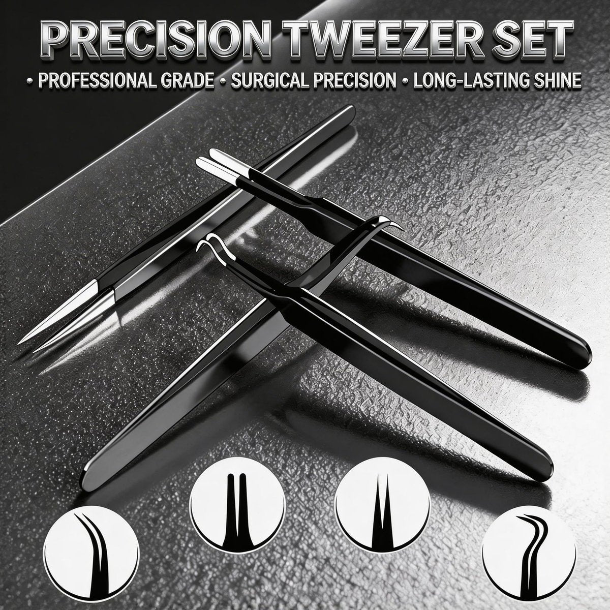 G.CATACC Precision Tweezers Set - 4-Pack Curved & Pointed Tweezers for Eyelash Extension, Blackheads, Facial Hair, Ingrown Hair Removal, Electronics, Soldering, Jewelry - with Case Avelisse