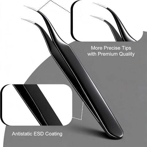 G.CATACC Precision Tweezers Set - 4-Pack Curved & Pointed Tweezers for Eyelash Extension, Blackheads, Facial Hair, Ingrown Hair Removal, Electronics, Soldering, Jewelry - with Case Avelisse