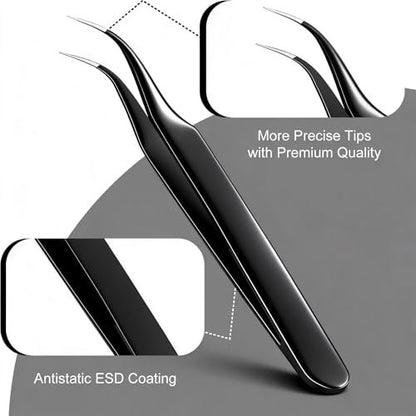 G.CATACC Precision Tweezers Set - 4-Pack Curved & Pointed Tweezers for Eyelash Extension, Blackheads, Facial Hair, Ingrown Hair Removal, Electronics, Soldering, Jewelry - with Case Avelisse