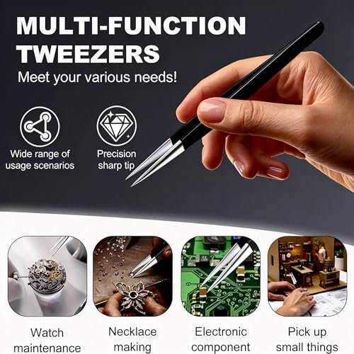 G.CATACC Precision Tweezers Set - 4-Pack Curved & Pointed Tweezers for Eyelash Extension, Blackheads, Facial Hair, Ingrown Hair Removal, Electronics, Soldering, Jewelry - with Case Avelisse