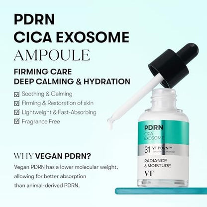 VT COSMETICS PDRN Cica Exosome Ampoule - Firming Serum with Peptide & Ceramide for Anti-Aging, Wrinkle Care, Plumping, Hydration & Radiant Glow - Korean Skincare (1.01 fl. oz.) Avelisse
