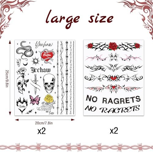 Qpout No Regrets Temporary Tattoo - 4 Sheets Barbed Wire Neck Tattoos for Halloween Party Costume Ball Cosplay Supplies - görsel 4