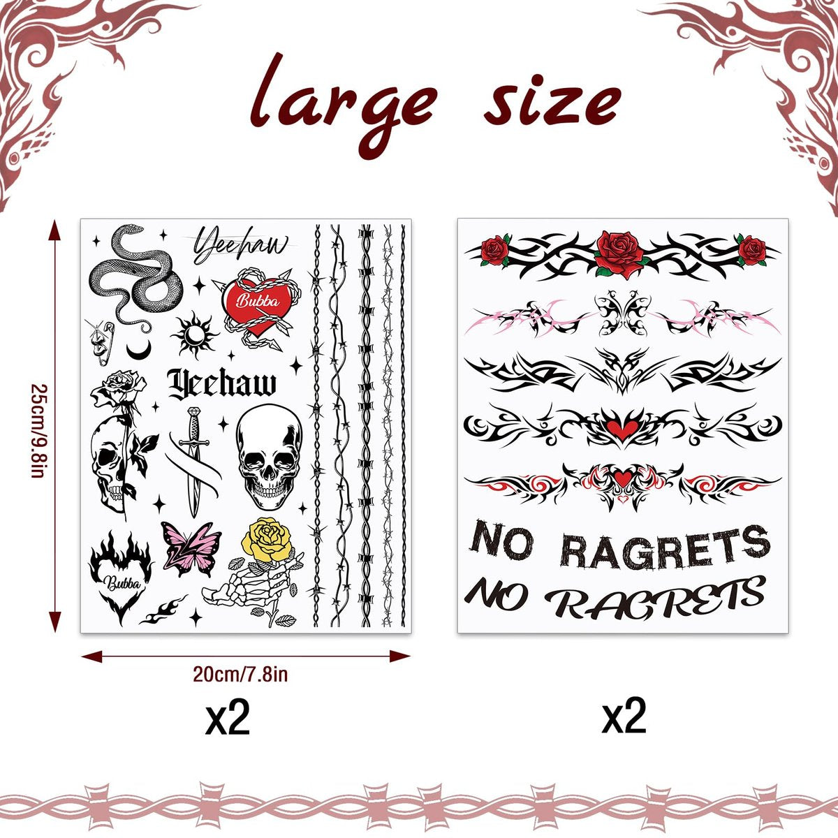 Qpout No Regrets Temporary Tattoo - 4 Sheets Barbed Wire Neck Tattoos for Halloween Party Costume Ball Cosplay Supplies - görsel 3
