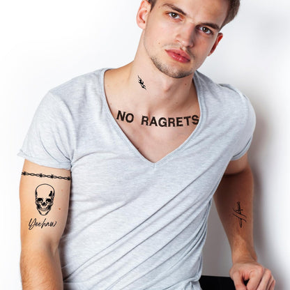 Qpout No Regrets Temporary Tattoo - 4 Sheets Barbed Wire Neck Tattoos for Halloween Party Costume Ball Cosplay Supplies