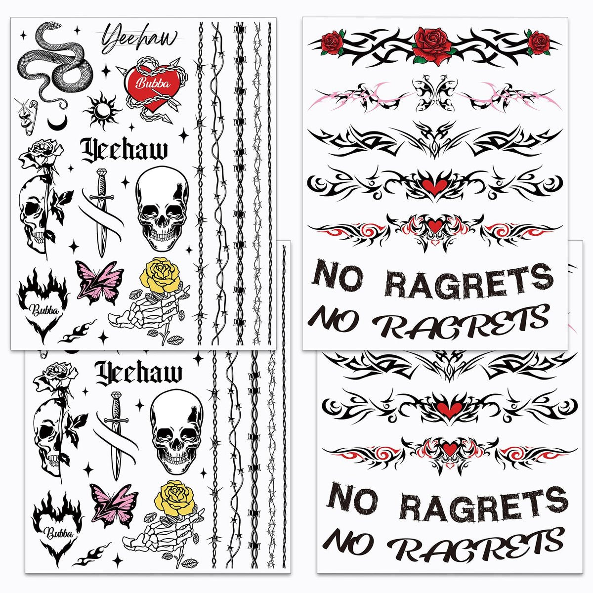 Qpout No Regrets Temporary Tattoo - 4 Sheets Barbed Wire Neck Tattoos for Halloween Party Costume Ball Cosplay Supplies - görsel 1