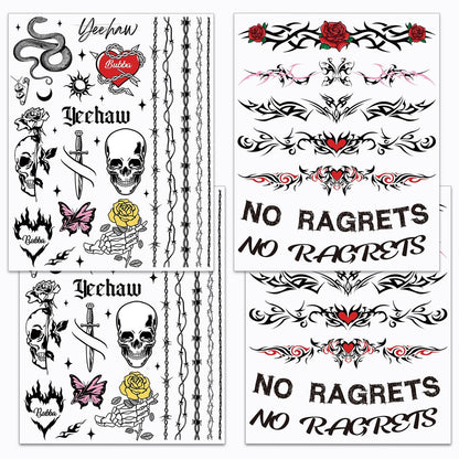 Qpout No Regrets Temporary Tattoo - 4 Sheets Barbed Wire Neck Tattoos for Halloween Party Costume Ball Cosplay Supplies
