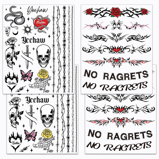 Qpout No Regrets Temporary Tattoo - 4 Sheets Barbed Wire Neck Tattoos for Halloween Party Costume Ball Cosplay Supplies