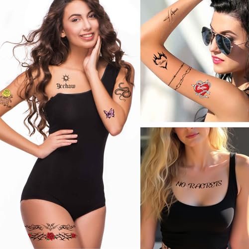 Qpout No Regrets Temporary Tattoo - 4 Sheets Barbed Wire Neck Tattoos for Halloween Party Costume Ball Cosplay Supplies - görsel 8