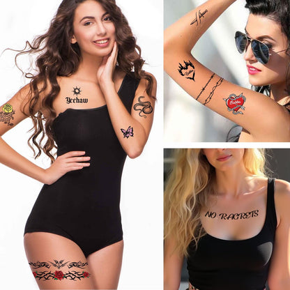 Qpout No Regrets Temporary Tattoo - 4 Sheets Barbed Wire Neck Tattoos for Halloween Party Costume Ball Cosplay Supplies