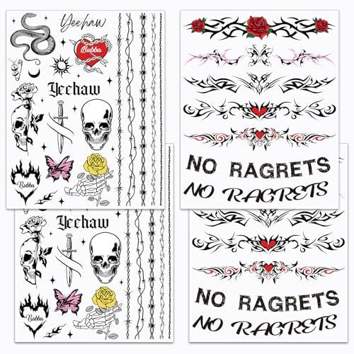 Qpout No Regrets Temporary Tattoo - 4 Sheets Barbed Wire Neck Tattoos for Halloween Party Costume Ball Cosplay Supplies - görsel 2