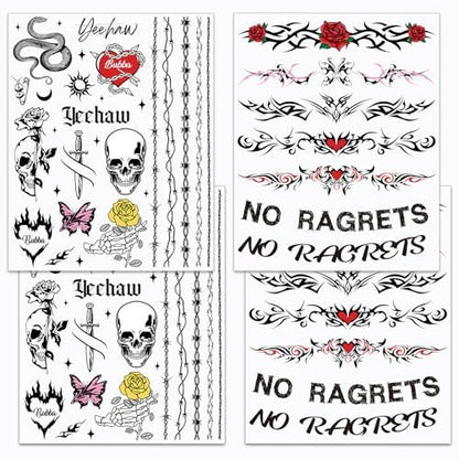 Qpout No Regrets Temporary Tattoo - 4 Sheets Barbed Wire Neck Tattoos for Halloween Party Costume Ball Cosplay Supplies