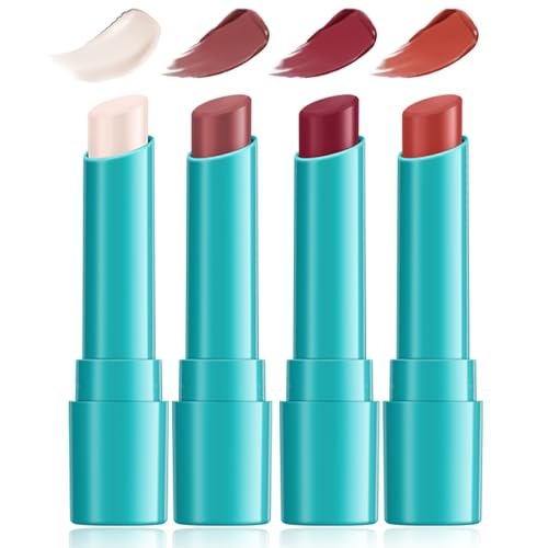 Loobexery 4-Piece Hydrating Lip Tint Set - Moisturizing Tinted Lip Balm with Vitamin E, Long-Lasting Waterproof Lip Gloss, Non-Stick Cup Lip Stain (01#) Avelisse