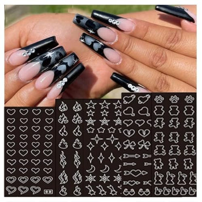 24 Sheets Heart Butterfly Flower Moon Stars Hollow French Art Airbrush Stencil Nail Stickers for Nail Art Manicure DIY Decorations