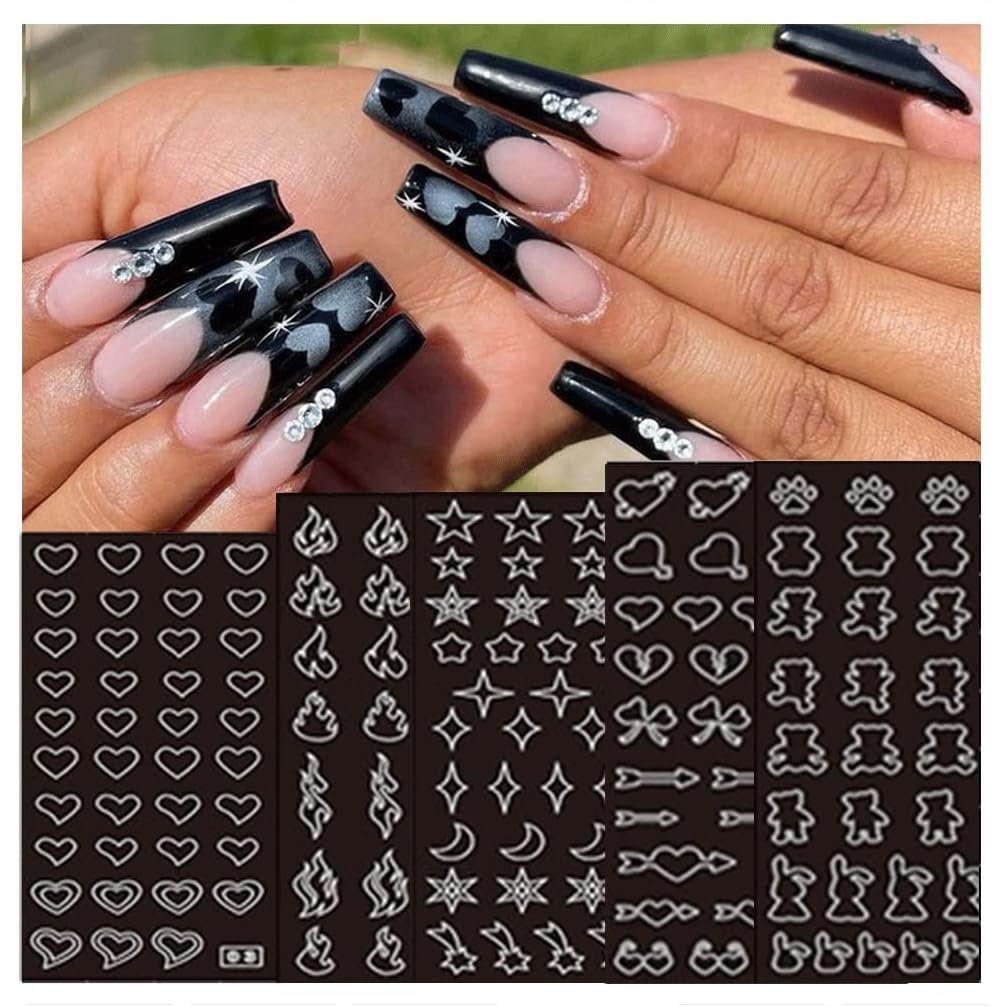 24 Sheets Heart Butterfly Flower Moon Stars Hollow French Art Airbrush Stencil Nail Stickers for Nail Art Manicure DIY Decorations - görsel 9