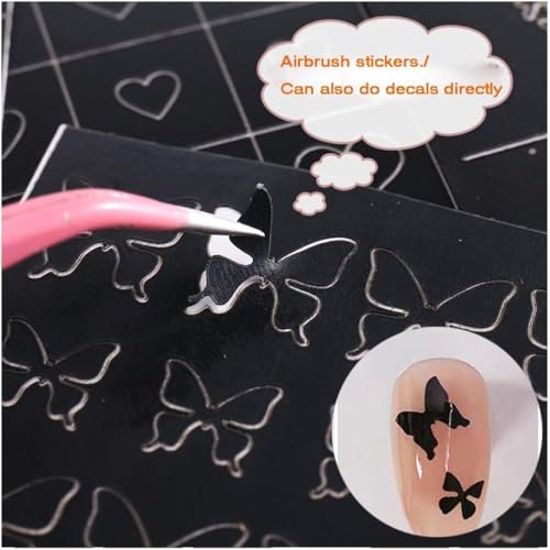 24 Sheets Heart Butterfly Flower Moon Stars Hollow French Art Airbrush Stencil Nail Stickers for Nail Art Manicure DIY Decorations - görsel 4