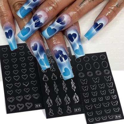 24 Sheets Heart Butterfly Flower Moon Stars Hollow French Art Airbrush Stencil Nail Stickers for Nail Art Manicure DIY Decorations