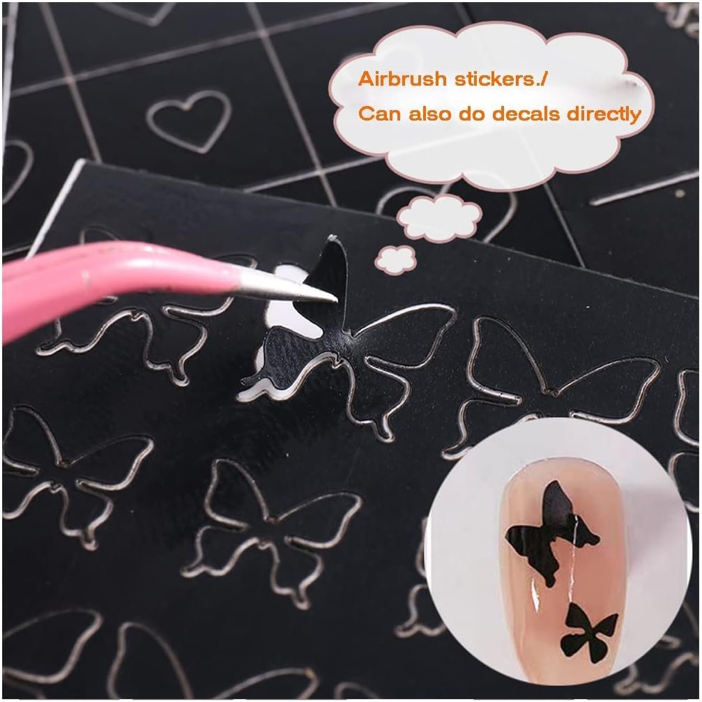 24 Sheets Heart Butterfly Flower Moon Stars Hollow French Art Airbrush Stencil Nail Stickers for Nail Art Manicure DIY Decorations - görsel 3