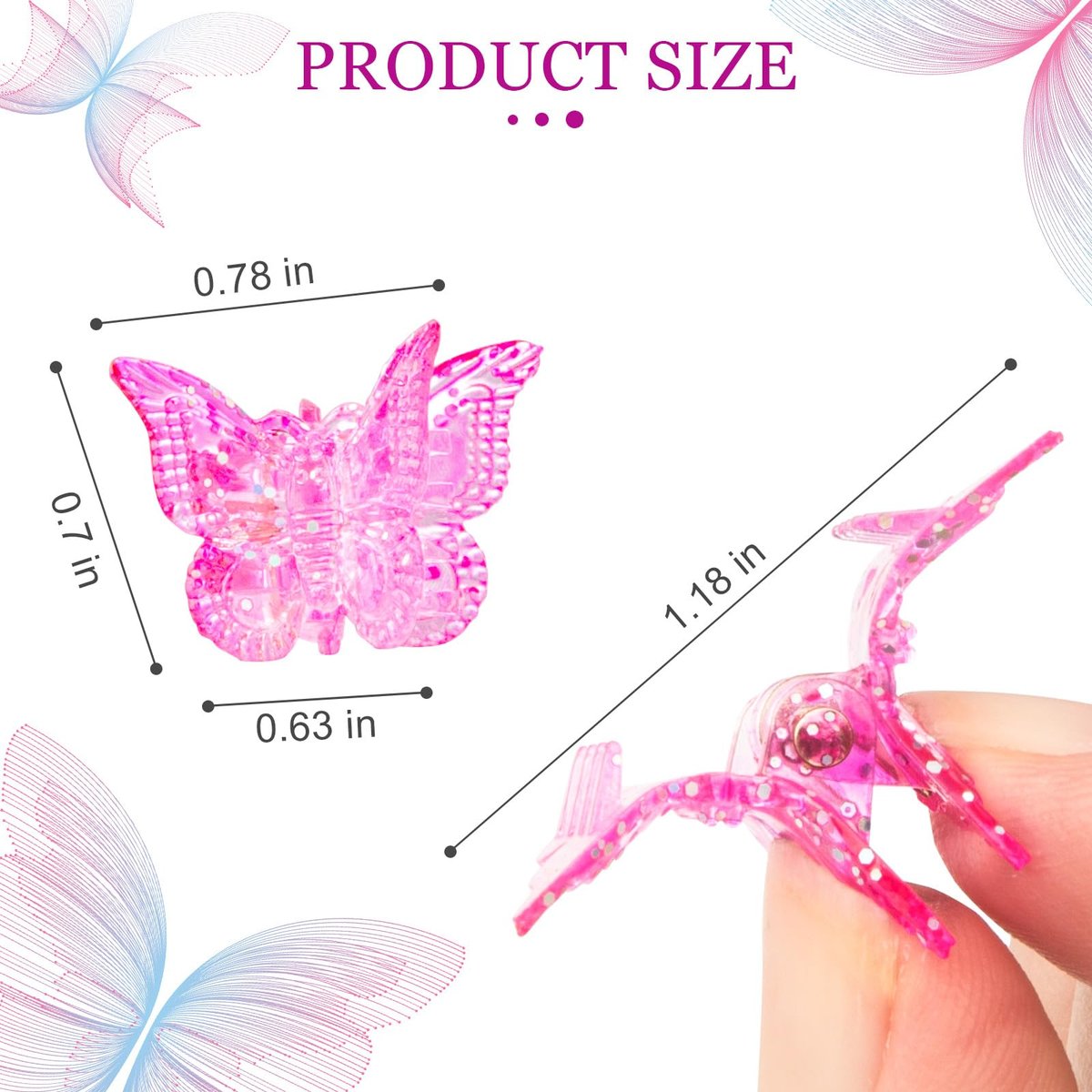 BEBEEPOO Glitter Mini Butterfly Hair Claw Clips - 50 Pack, 10 Assorted Colors, Small Tiny Clips for Girls and Women, 90s Y2K Cute Hair Accessories - görsel 5