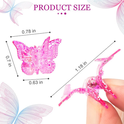 BEBEEPOO Glitter Mini Butterfly Hair Claw Clips - 50 Pack, 10 Assorted Colors, Small Tiny Clips for Girls and Women, 90s Y2K Cute Hair Accessories