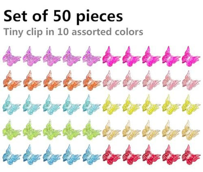 BEBEEPOO Glitter Mini Butterfly Hair Claw Clips - 50 Pack, 10 Assorted Colors, Small Tiny Clips for Girls and Women, 90s Y2K Cute Hair Accessories