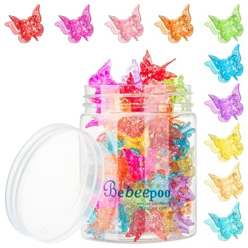 BEBEEPOO Glitter Mini Butterfly Hair Claw Clips - 50 Pack, 10 Assorted Colors, Small Tiny Clips for Girls and Women, 90s Y2K Cute Hair Accessories - görsel 2
