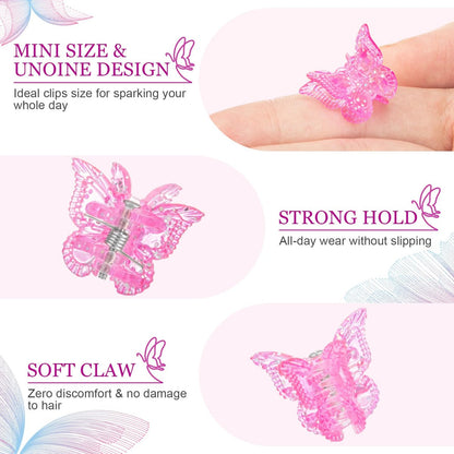 BEBEEPOO Glitter Mini Butterfly Hair Claw Clips - 50 Pack, 10 Assorted Colors, Small Tiny Clips for Girls and Women, 90s Y2K Cute Hair Accessories